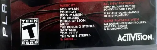 Guitar Hero 5, the ESRB box on its front