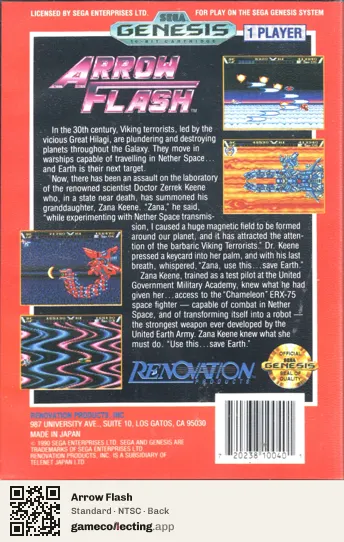 Arrow Flash Sega Mega Drive / Genesis, NTSC box back