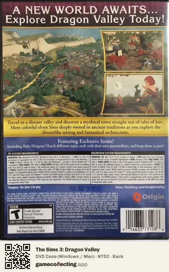 The Sims 3: Dragon Valley Computer, NTSC box back