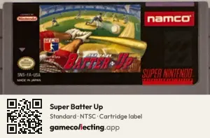 Super Batter Up Super Nintendo Entertainment System, NTSC cartridge label