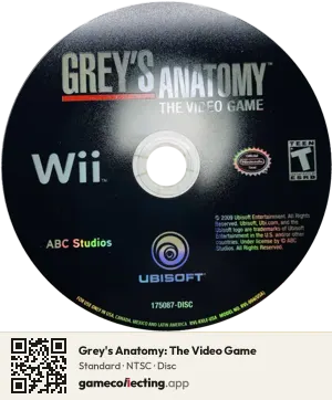 Grey's Anatomy: The Video Game Nintendo Wii, NTSC disc
