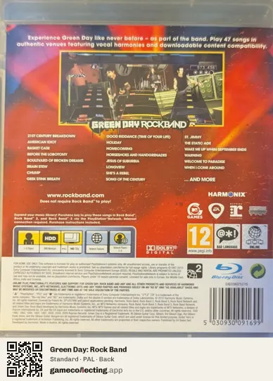 Green Day: Rock Band PlayStation 3, PAL box back