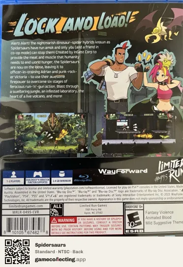 Spidersaurs PlayStation 4, NTSC box back