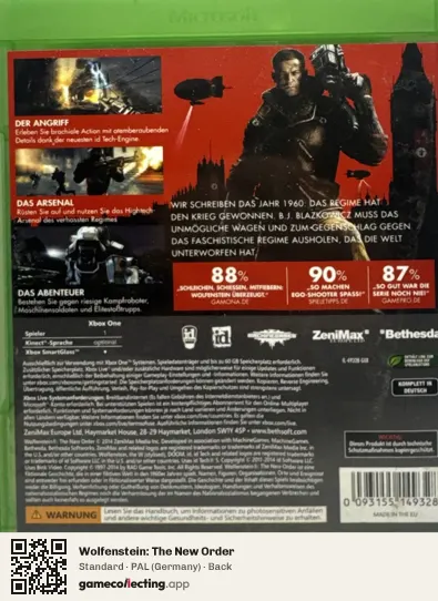 Wolfenstein: The New Order Xbox One, Germany box back