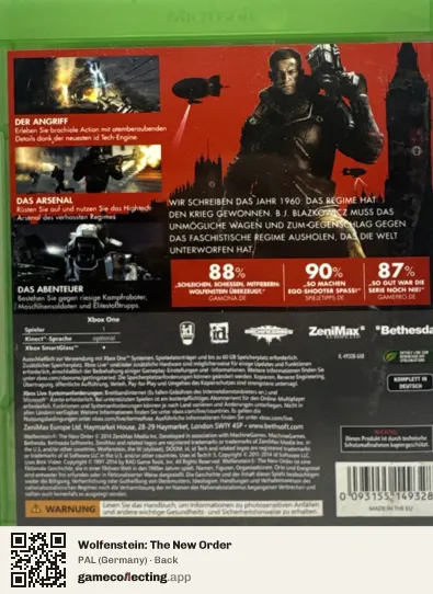 Wolfenstein: The New Order Xbox One, Germany box back