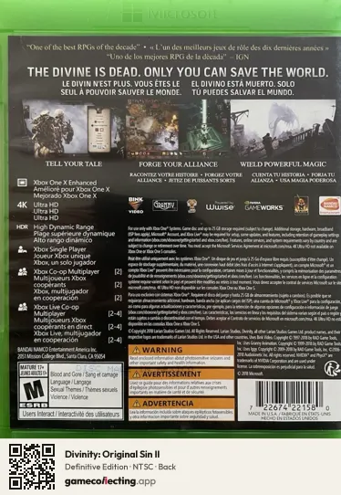 Divinity: Original Sin II Xbox One, NTSC box back