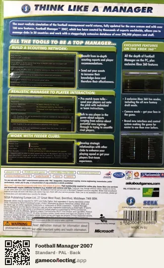 Football Manager 2007 Xbox 360, PAL box back
