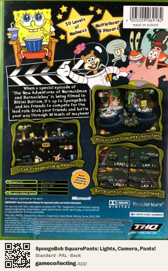 SpongeBob SquarePants: Lights, Camera, Pants! Xbox, PAL box back