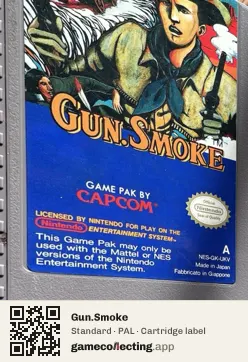 Gun.Smoke Nintendo Entertainment System, PAL cartridge label