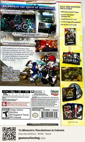 Ys Memoire: Revelations in Celceta Nintendo Switch, NTSC box back