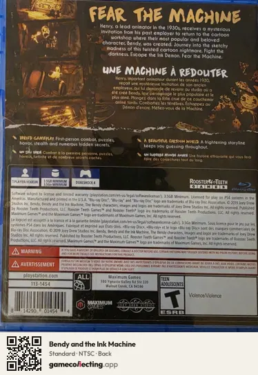 Bendy and the Ink Machine PlayStation 4, NTSC box back