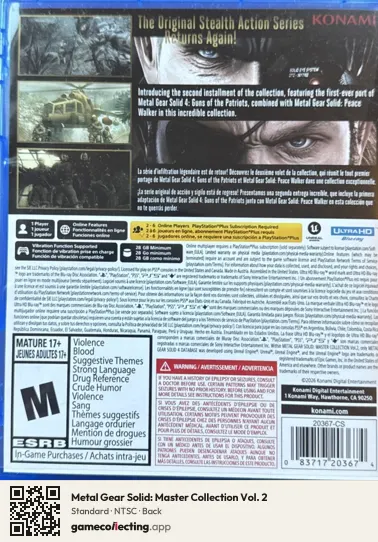 Metal Gear Solid: Master Collection Vol. 2 PlayStation 5, NTSC box back