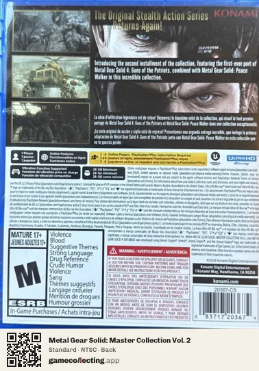 Metal Gear Solid: Master Collection Vol. 2 PlayStation 5, NTSC box back