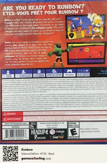 Runbow PlayStation 4, NTSC box back