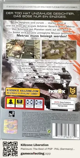 Killzone: Liberation PlayStation Portable, Germany box back