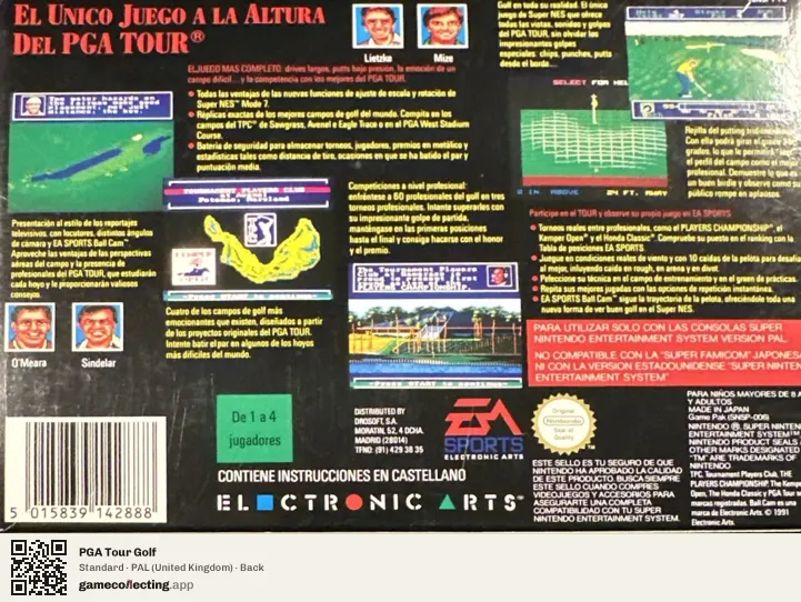 PGA Tour Golf Super Nintendo Entertainment System, United Kingdom box back