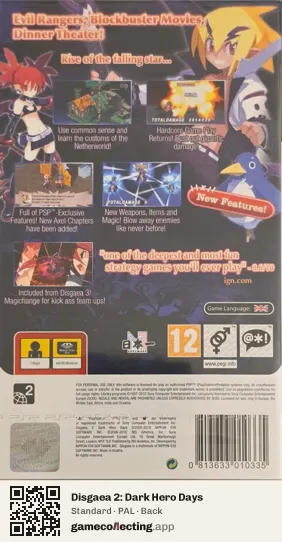 Disgaea 2: Dark Hero Days PlayStation Portable, PAL box back