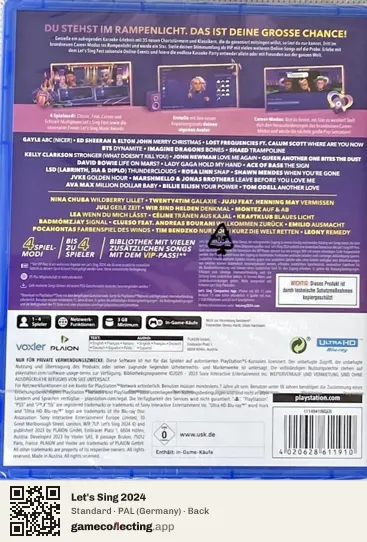 Let's Sing 2024 PlayStation 5, Germany box back