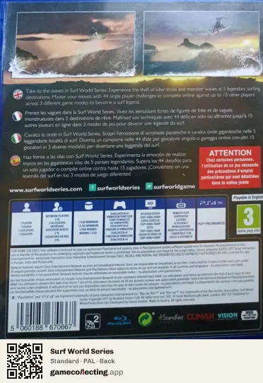 Surf World Series PlayStation 4, PAL box back
