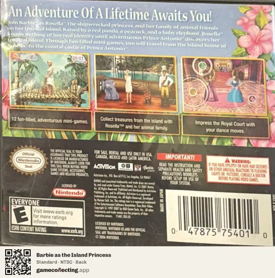 Barbie as the Island Princess Nintendo DS, NTSC box back