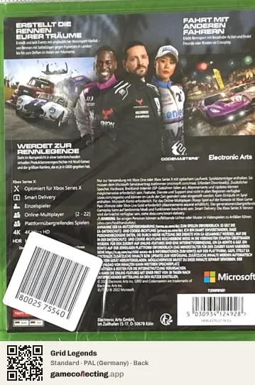 Grid Legends Xbox Series X, Germany box back