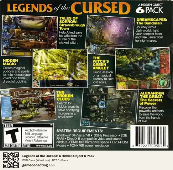 Legends of the Cursed: A Hidden Object 6 Pack Computer, NTSC box back