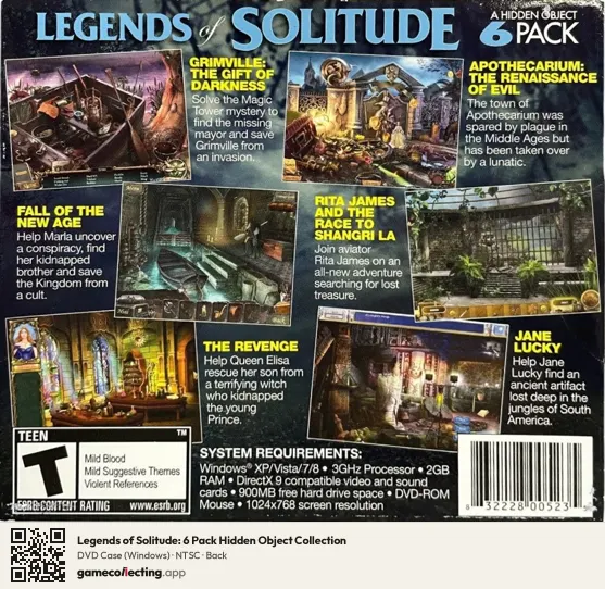 Legends of Solitude: 6 Pack Hidden Object Collection Computer, NTSC box back