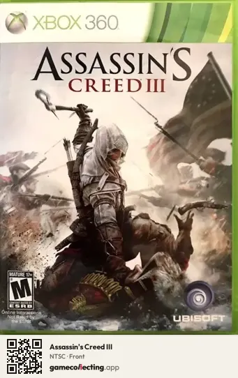 Assassin's Creed III Xbox 360, NTSC box front