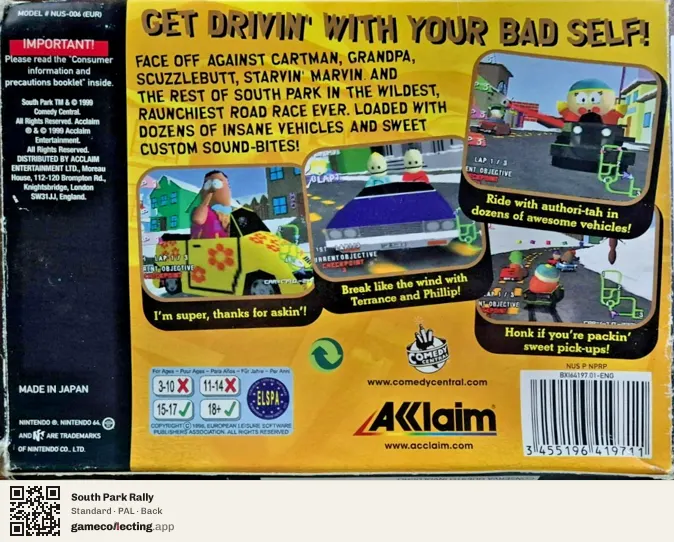 South Park Rally Nintendo 64, PAL box back