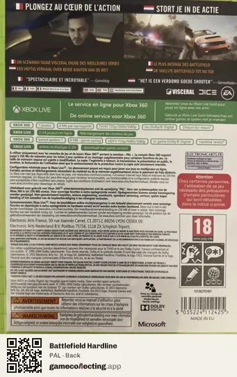 Battlefield Hardline Xbox 360, PAL box back