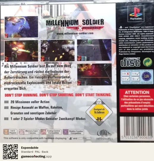 Expendable PlayStation, PAL box back