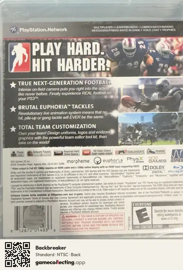 Backbreaker PlayStation 3, NTSC box back