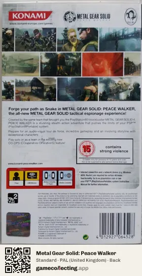 Metal Gear Solid: Peace Walker PlayStation Portable, United Kingdom box back