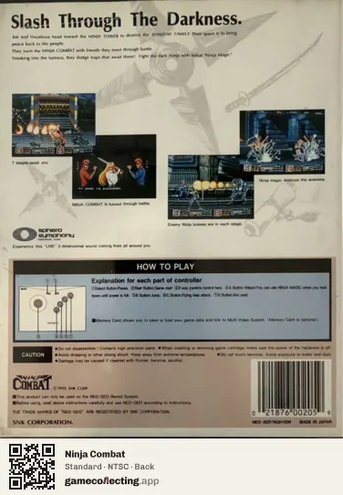 Ninja Combat Neo Geo AES, NTSC box back