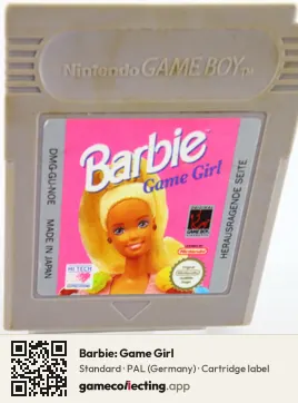 Barbie: Game Girl Game Boy, PAL cartridge label