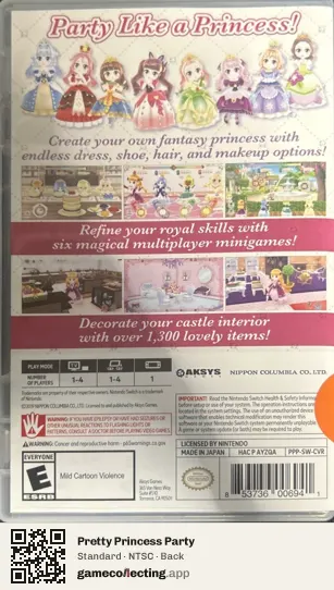 Pretty Princess Party Nintendo Switch, NTSC box back