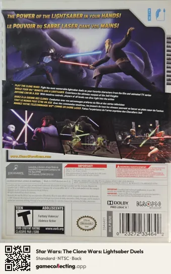 Star Wars: The Clone Wars: Lightsaber Duels Nintendo Wii, NTSC box back