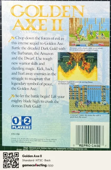 Golden Axe II Sega Mega Drive / Genesis, NTSC box back