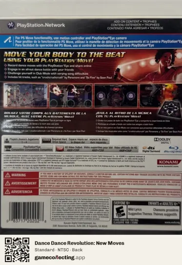 Dance Dance Revolution: New Moves PlayStation 3, NTSC box back