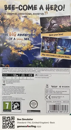 Bee Simulator Nintendo Switch, United Kingdom box back