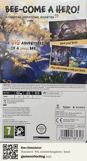 Bee Simulator Nintendo Switch, United Kingdom box back