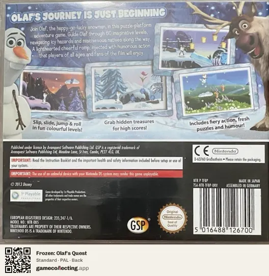 Frozen: Olaf's Quest Nintendo DS, PAL box back