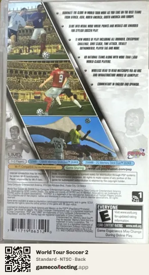 World Tour Soccer 2 PlayStation Portable, NTSC box back