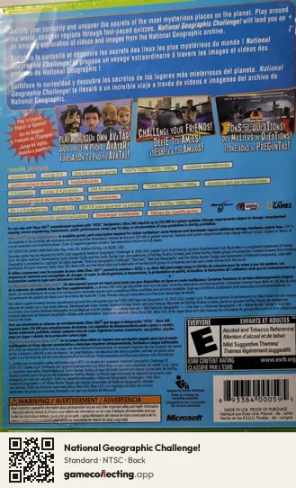 National Geographic Challenge! Xbox 360, NTSC box back