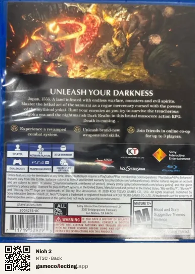 Nioh 2 PlayStation 4, NTSC box back