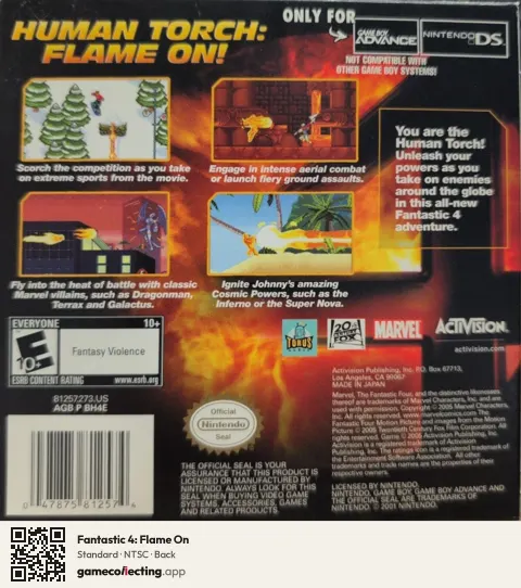 Fantastic 4: Flame On Game Boy Advance, NTSC box back