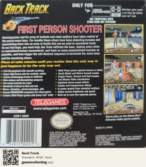 Back Track Game Boy Advance, NTSC box back