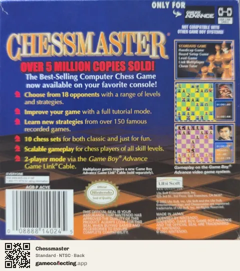 Chessmaster Game Boy Advance, NTSC box back