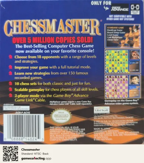 Chessmaster Game Boy Advance, NTSC box back