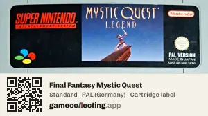 Final Fantasy Mystic Quest Super Nintendo Entertainment System, PAL cartridge label